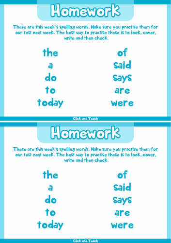 common exception words homework