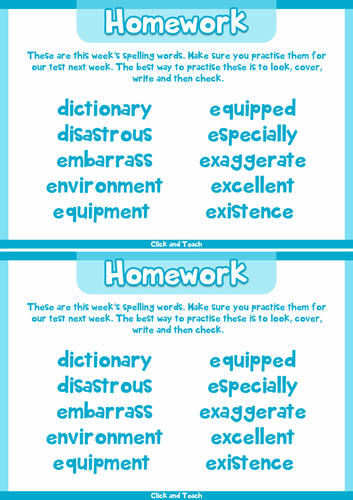 common exception words homework