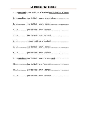 12 days of Christmas / noël song - French | Teaching Resources