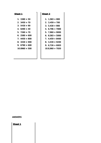 add numbers mentally with increasingly large numbers - worksheets and challenges - Y5