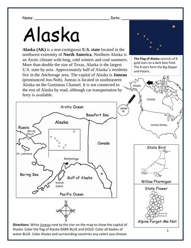 ALASKA - Introductory Geography Worksheet | Teaching Resources