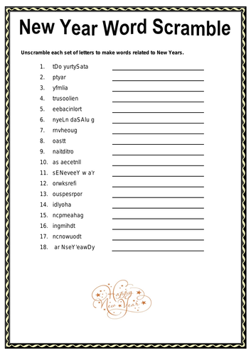 Free New Year Word Scramble Print And Go Activity With Answers Teaching Resources