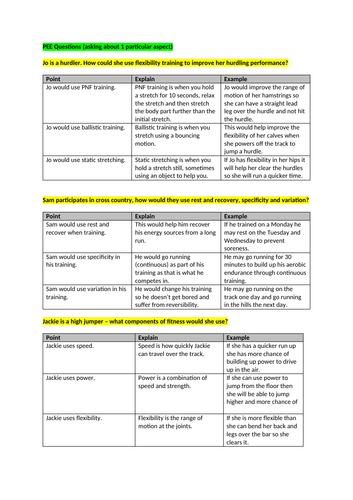 BTEC Sport Level 2 Unit 1 - 8 and 9 Mark Questions