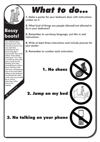 Bossy boots - English Homework - KS1