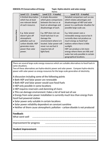 Edexcel (9-1) GCSE Physics 6 mark questions. P3 Conservation of Energy ...