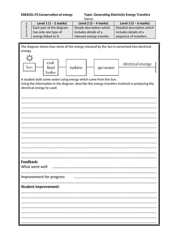 Edexcel (9-1) GCSE Physics 6 mark questions. P3 Conservation of Energy ...