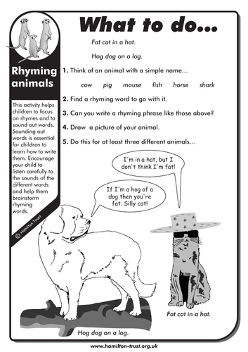 Rhyming Animals - English Homework - KS1