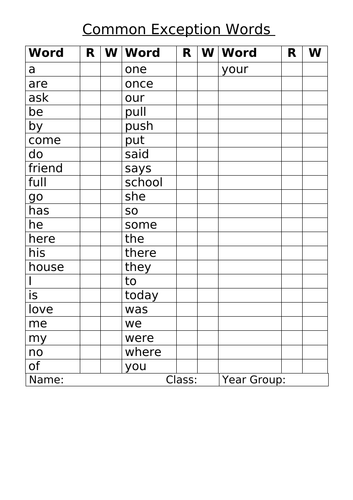 year-1-common-exception-words-checklist-in-alphabetical-order