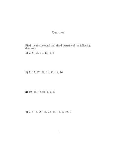 Quartiles worksheet no 2 (with solutions) Teaching Resources