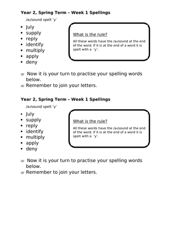 No Nonsense Spellings - Year 2 - Spring Term - Week 1 Lesson Resources