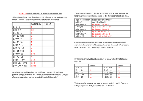 Year 7 Mastery - Mental Methods of Addition and Subtraction | Teaching ...