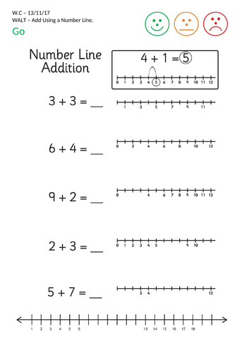 year 1 addition on a number line worksheets and