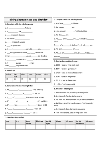 French Name Age And Birthday Pool Of 12 Resources All Persons Teaching Resources