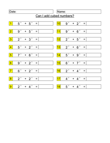 Adding cubed numbers | Teaching Resources