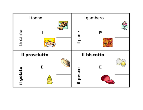 Cibi (Food in Italian) 4 by 4 | Teaching Resources