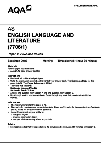 AQA A Level Language and Literature - The Lovely Bones (AO1, AO2 and ...