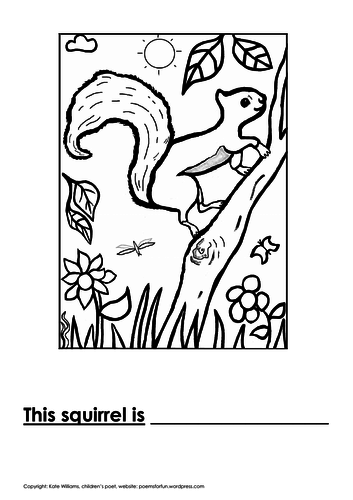 Squirrel Writing + Colouring Sheet - 1 line.