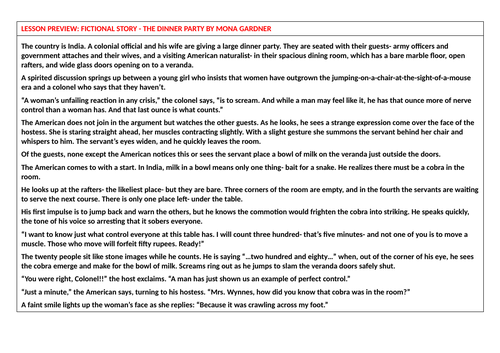 Dinner Party By Mona Gardner - Quiz On The Dinner Party By Mona Gardner Share My Lesson - A colonial official and his wife are giving a large dinner party.