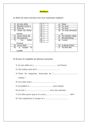 French GCSE listening holidays | Teaching Resources