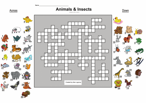 Animals and Insects crossword Teaching Resources