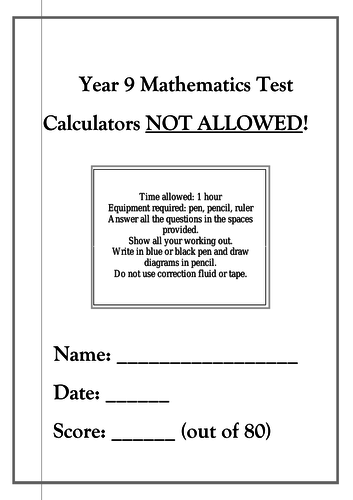 Year 9 Maths Test | Teaching Resources