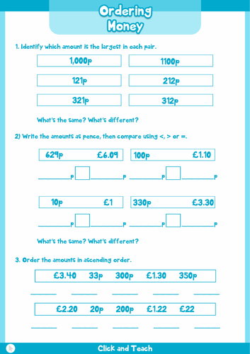 ks2 ordering money teaching resources