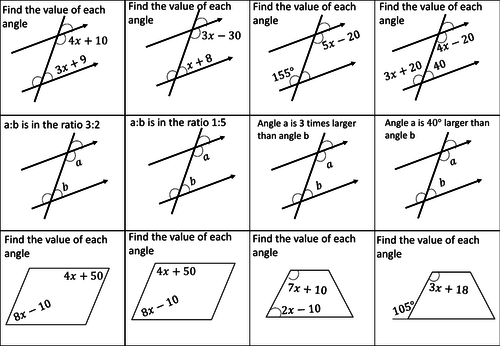 Angles In Parallel Lines Questions Teaching Resources
