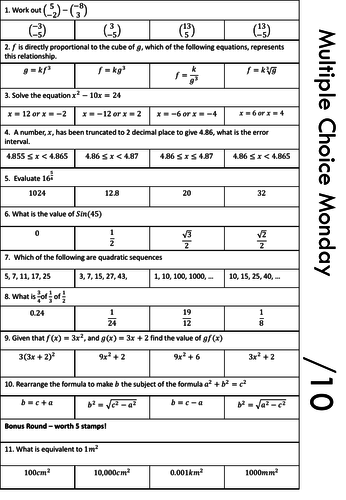 More multiple questions - GCSE higher | Teaching Resources