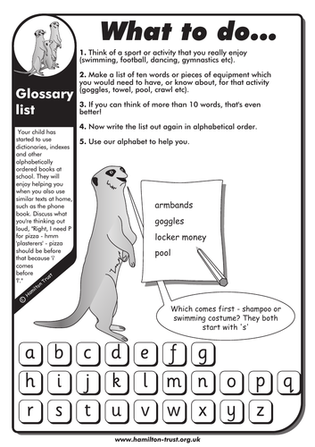 Glossary list - English Homework - KS1