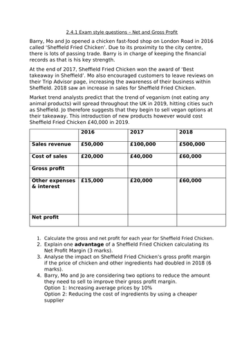 Edexcel GCSE Business 2.4.1. Gross and net profit calculation practice ...