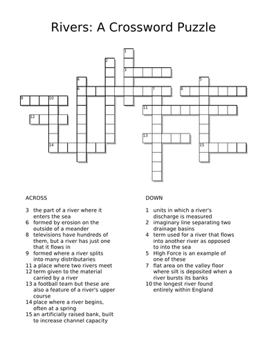 Rivers: A Crossword Puzzle Teaching Resources