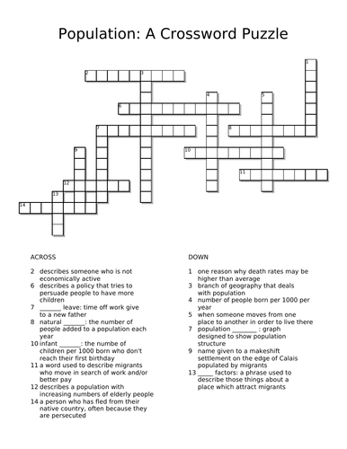 Population Crossword Teaching Resources