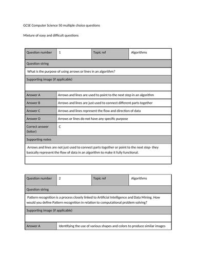 GCSE Computer Science 50 Multiple choice exam questions | Teaching ...