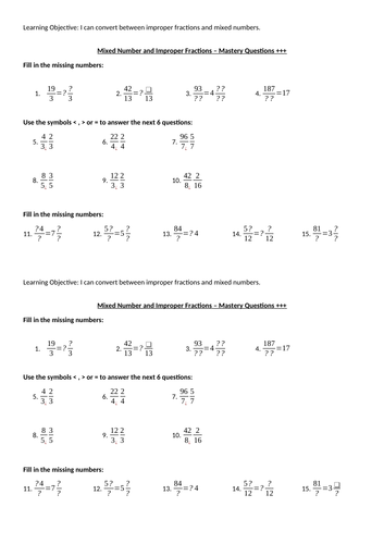 Improper Fractions & Mixed Numbers Activity