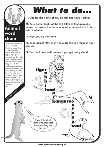 Animal word chain - English Homework - KS1 | Teaching Resources