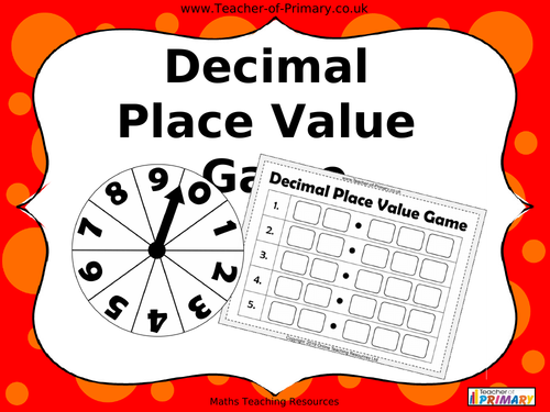 decimal place value game teaching resources