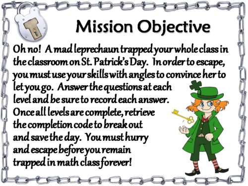 Solving for Missing Angles: Geometry Escape Room St. Patricks Day Math ...
