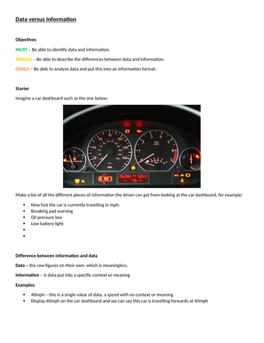 OCR Cambridge Technicals in IT Unit 2 - 3.1 Data versus information