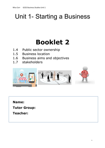Business Studies work booklet GCSE CCEA Unit 1 1.4 - 1.7 | Teaching ...