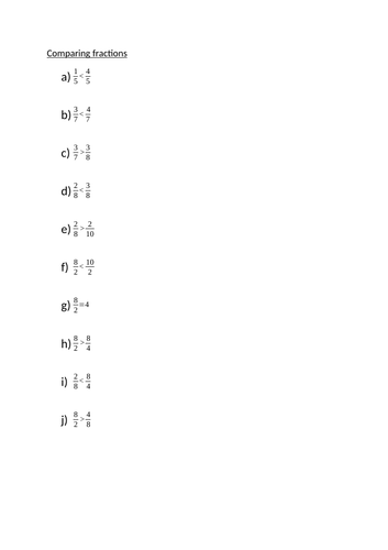 Comparing fractions by num or denom | Teaching Resources