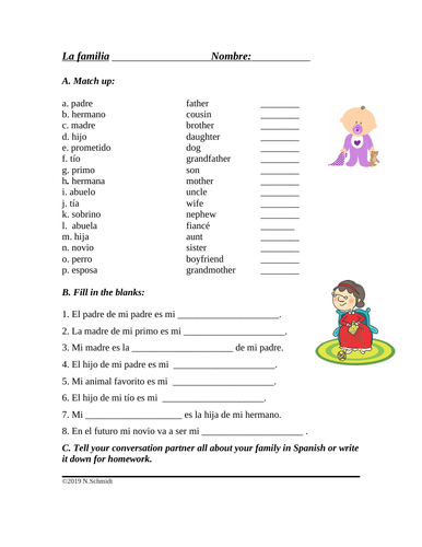 La familia: Spanish Worksheet on the Family