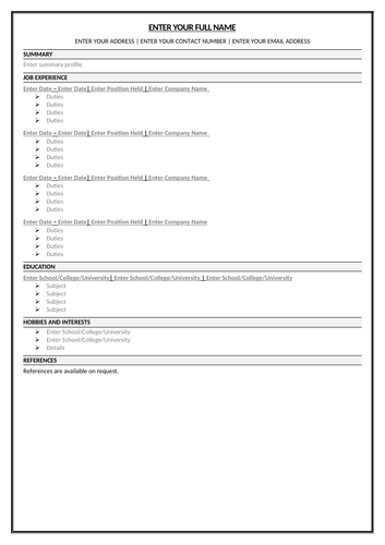 Curriculum Vitae (CV) Template | Teaching Resources