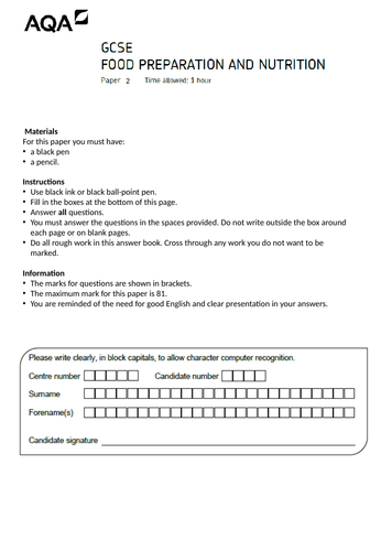 AQA GCSE Food Preparation & Nutrition section 2 lesson 12