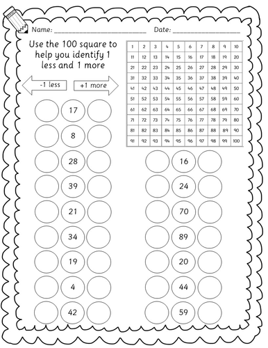 year 12 maths worksheets 1 more 1 less 10 more 10 less teaching