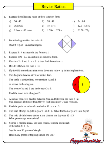 ratio revision worksheet with answers teaching resources