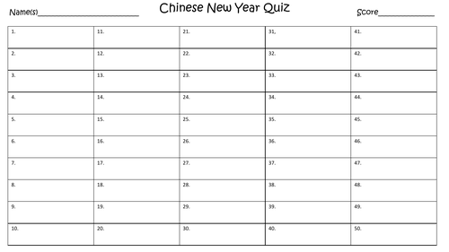 Chinese New Year Quiz | Teaching Resources