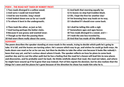 The Road Not Taken Comprehension Check Answers