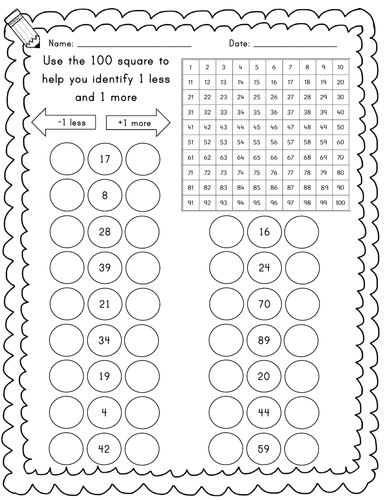 Year 1/2 Find 1 more and 1 less worksheet