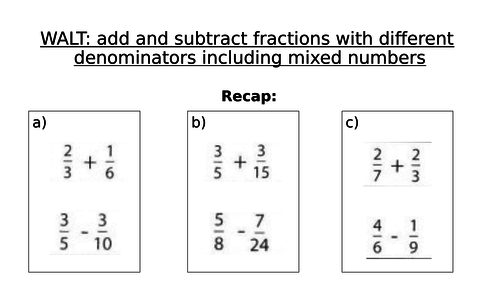 Year 6 Maths: Add and subtract fractions with different denominators