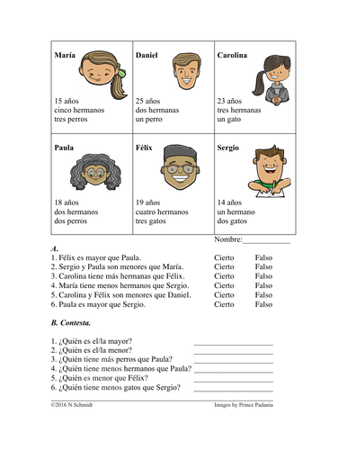 Comparatives Spanish Worksheet / Partner Activity - Comparativos (SUB PLAN)